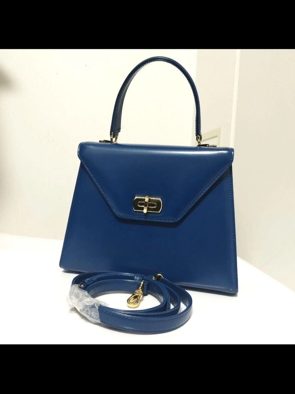 Den Hamano Structured Top-Handle Satchel in Deep Blue with Removable Strap
